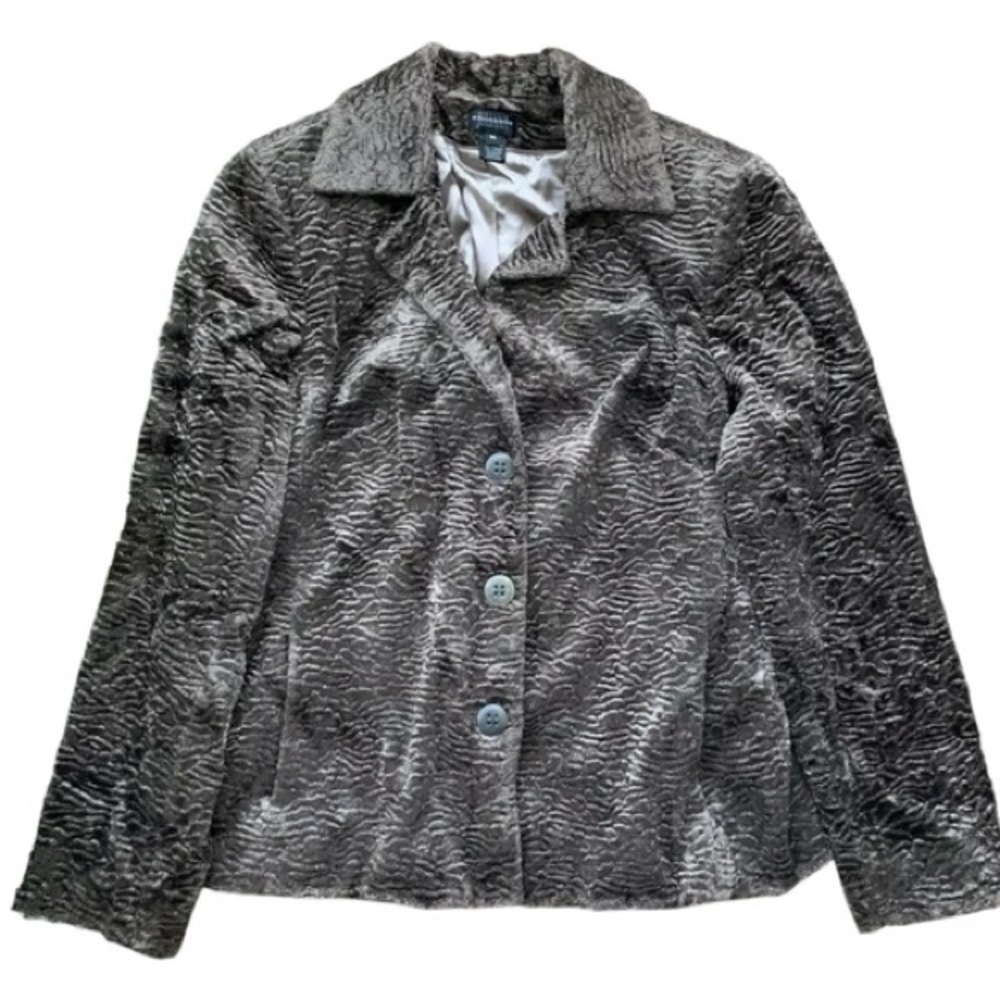 Juliana Collezione Velvet Textured Buttoned Coat Jacket Gray-Brown Size M